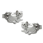 Ørestikker 7x10mm liggende katte skinnende rhodiumbelagt sølv 925