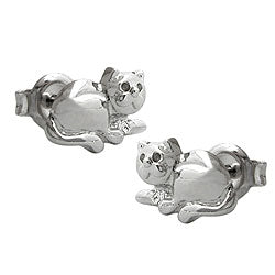 Ørestikker 7x10mm liggende katte skinnende rhodiumbelagt sølv 925