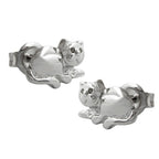 Ørestikker 7x10mm liggende katte skinnende rhodiumbelagt sølv 925