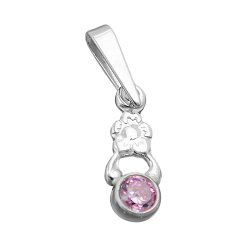 Vedhæng 12x4,5mm Blomst Kubisk Zirkonia Pink Sølv 925