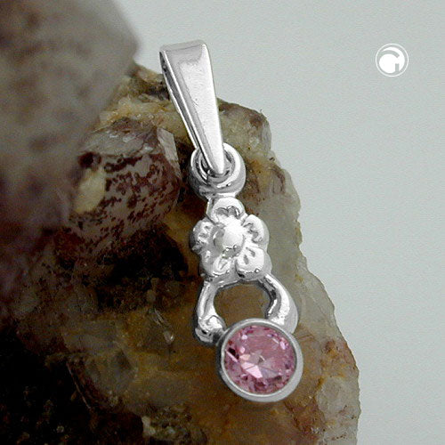 Vedhæng 12x4,5mm Blomst Kubisk Zirkonia Pink Sølv 925