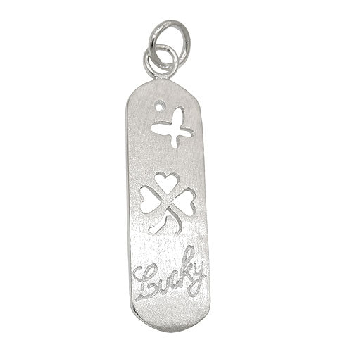 Hængende 36x10mm plade med Shamrock Butterfly Lucky mat børstet 925