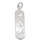 Hængende 36x10mm plade med Shamrock Butterfly Lucky mat børstet 925