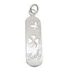 Hængende 36x10mm plade med Shamrock Butterfly Lucky mat børstet 925