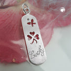 Hængende 36x10mm plade med Shamrock Butterfly Lucky mat børstet 925