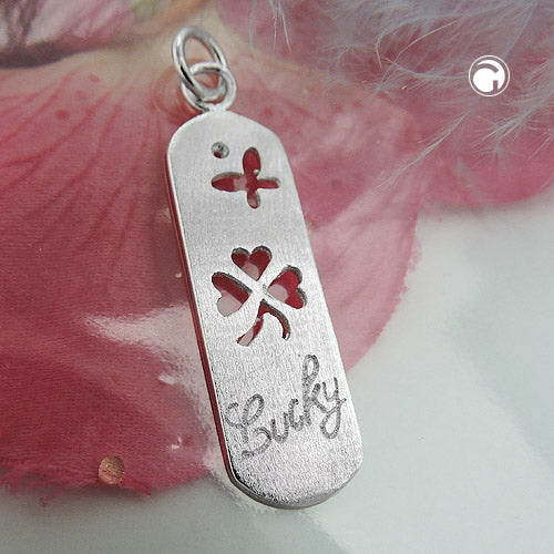 Hængende 36x10mm plade med Shamrock Butterfly Lucky mat børstet 925