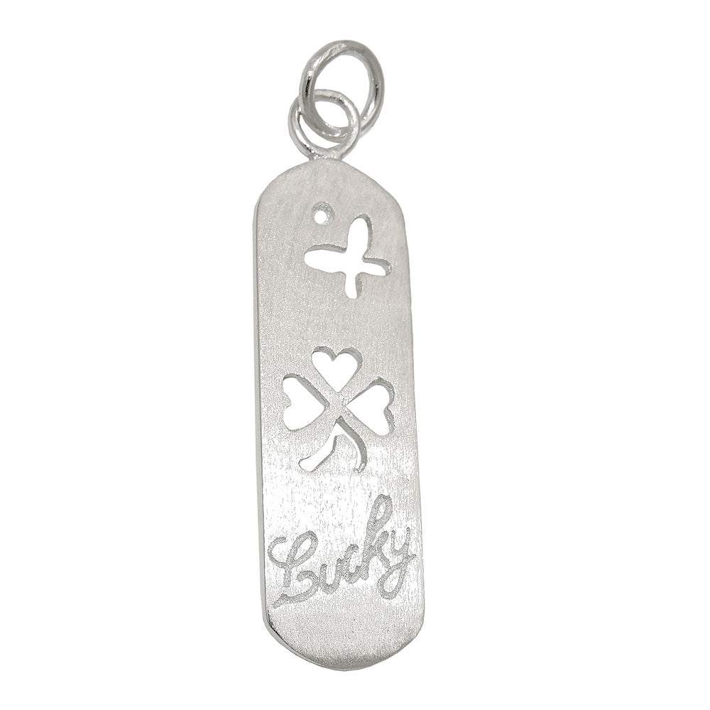 Hængende 36x10mm plade med Shamrock Butterfly Lucky mat børstet 925