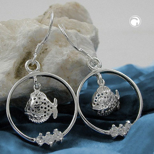 Øretråde 37x18mm fisk i ring med zirkoniaer skinnende rhodiumbelagt sølv 925