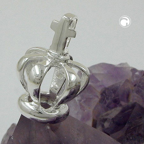 Vedhæng 16x11mm krone med kors skinnende sølv 925