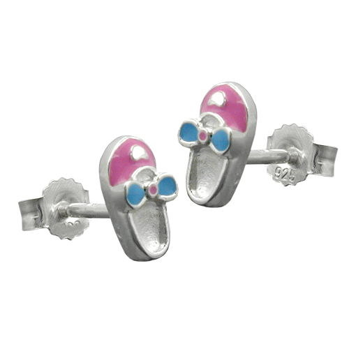 Ørestikker 8x4mm børneørering Sko Lyseblå Lakeret Sølv 925