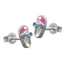 Ørestikker 8x4mm børneørering Sko Lyseblå Lakeret Sølv 925
