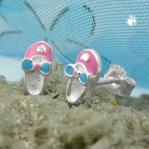 Ørestikker 8x4mm børneørering Sko Lyseblå Lakeret Sølv 925
