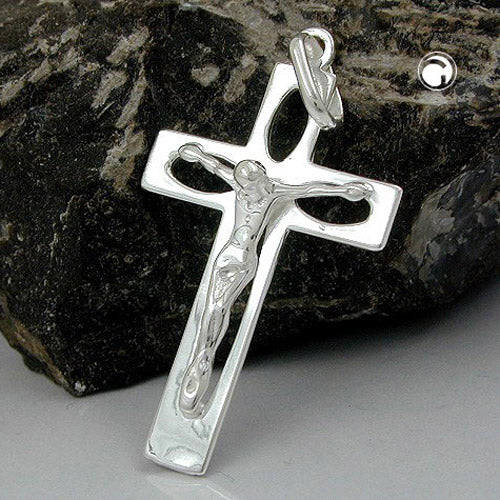 Vedhæng 29x17mm kors med Jesus Openwork Skinnende sølv 925