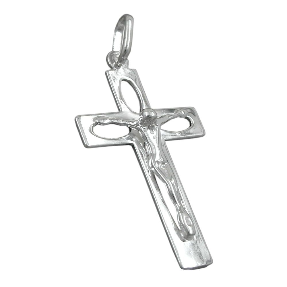 Vedhæng 29x17mm kors med Jesus Openwork Skinnende sølv 925