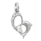 Vedhæng 16x14mm hjerte med delfin- og kubiske zirkoniaer skinnende sølv 925