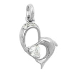 Vedhæng 16x14mm hjerte med delfin- og kubiske zirkoniaer skinnende sølv 925