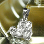 Pendler 9x13mm liggende angel mat rhodiumbelagt sølv 925