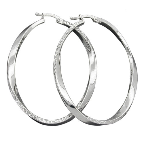 Hoopøreringe 45x35mm ovale diamanttrådede hoopøreringe med strygelås sølv 925