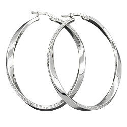 Hoopøreringe 45x35mm ovale diamanttrådede hoopøreringe med strygelås sølv 925