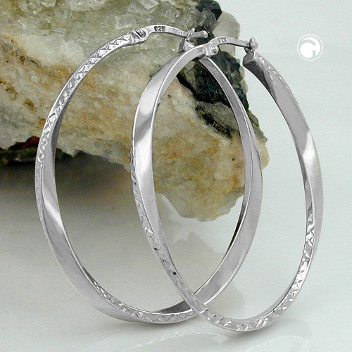 Hoopøreringe 45x35mm ovale diamanttrådede hoopøreringe med strygelås sølv 925