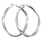 Hoopøreringe 45x35mm ovale diamanttrådede hoopøreringe med strygelås sølv 925