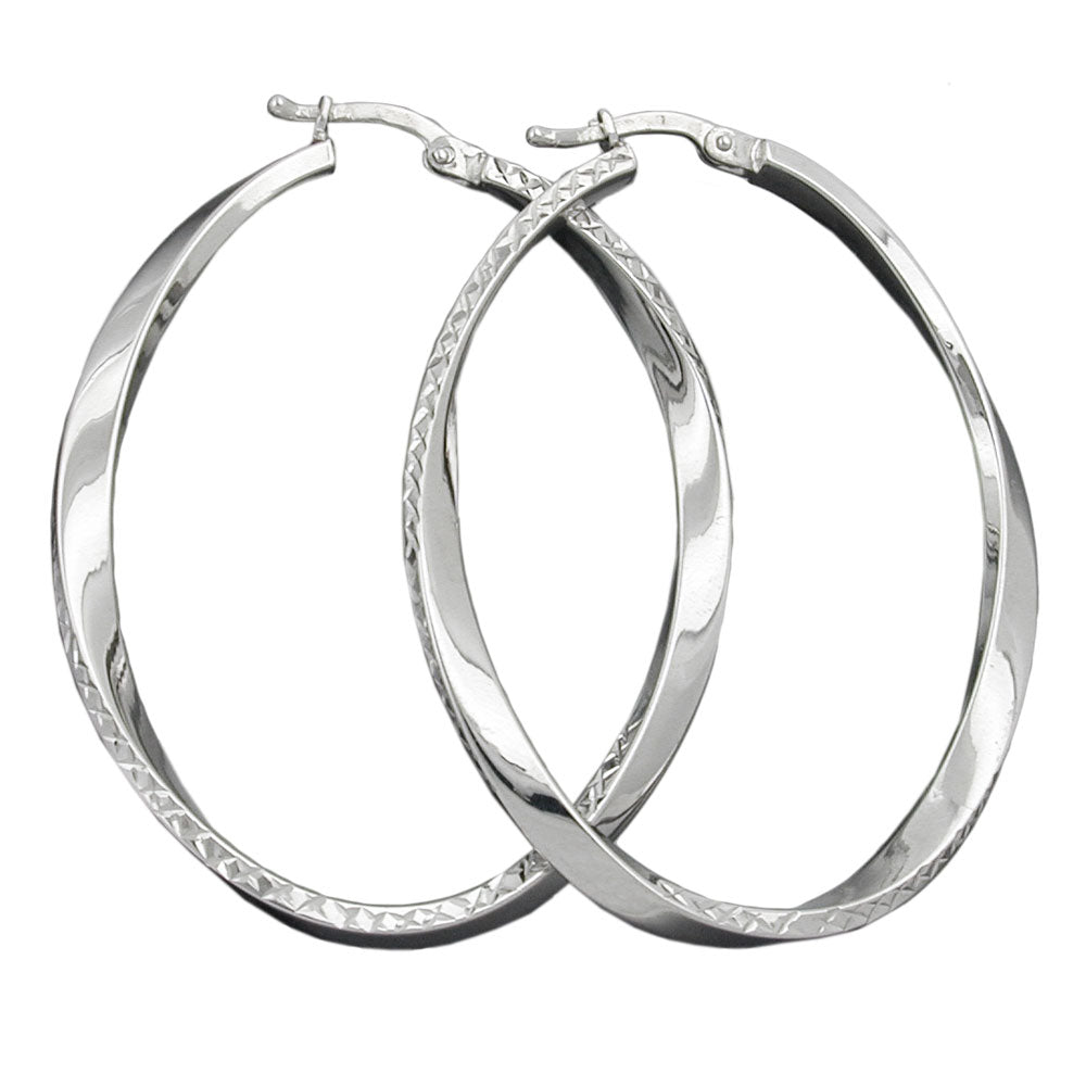 Hoopøreringe 45x35mm ovale diamanttrådede hoopøreringe med strygelås sølv 925