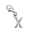 Vedhæng 11x6mm charm Bogstav X med zirkoniaer skinnende rhodium belagt sølv 925