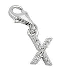 Vedhæng 11x6mm charm Bogstav X med zirkoniaer skinnende rhodium belagt sølv 925