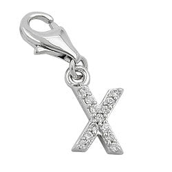 Vedhæng 11x6mm charm Bogstav X med zirkoniaer skinnende rhodium belagt sølv 925