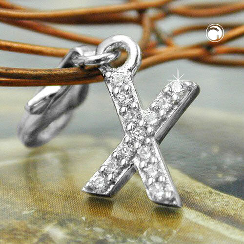 Vedhæng 11x6mm charm Bogstav X med zirkoniaer skinnende rhodium belagt sølv 925