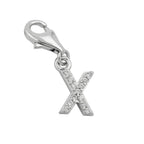 Vedhæng 11x6mm charm Bogstav X med zirkoniaer skinnende rhodium belagt sølv 925