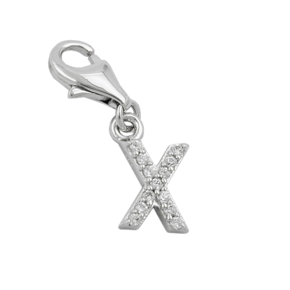 Vedhæng 11x6mm charm Bogstav X med zirkoniaer skinnende rhodium belagt sølv 925