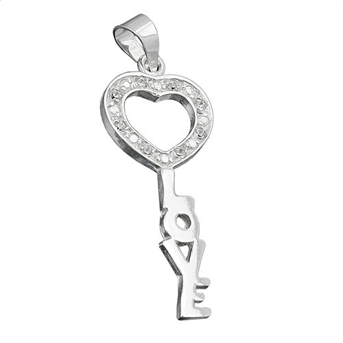 Vedhæng 28x12mm skål LOVE med zirkoniaer Shiny Silver 925