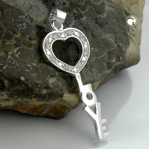 Vedhæng 28x12mm skål LOVE med zirkoniaer Shiny Silver 925