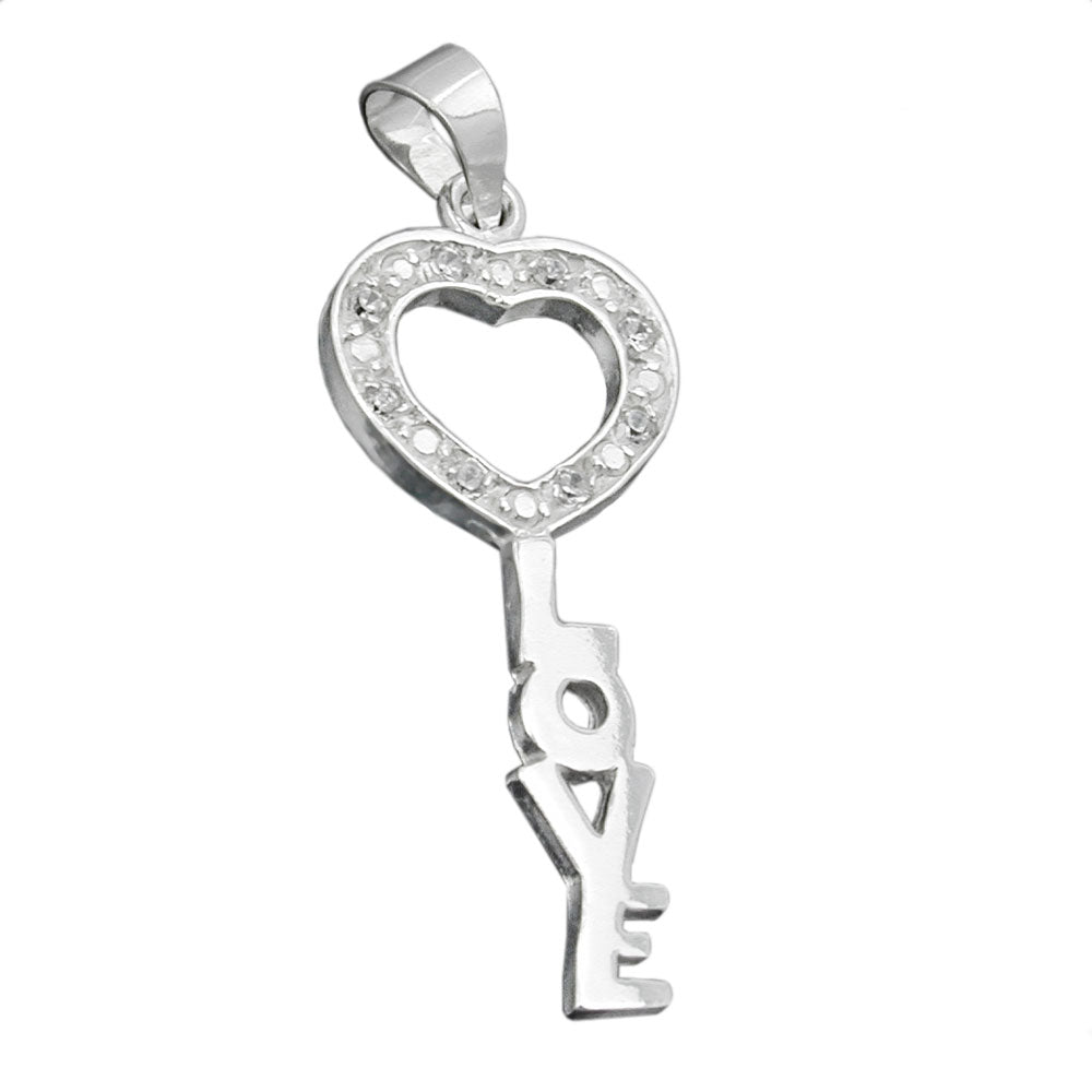 Vedhæng 28x12mm skål LOVE med zirkoniaer Shiny Silver 925
