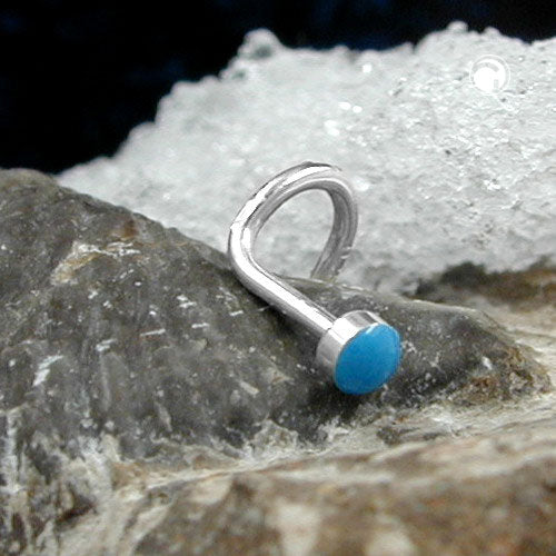 Næsestift 2,5 mm spiral med emaljepunkt Blå sølv 925