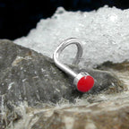 Næsestift 2,5 mm spiral med emaljepunkt rød sølv 925