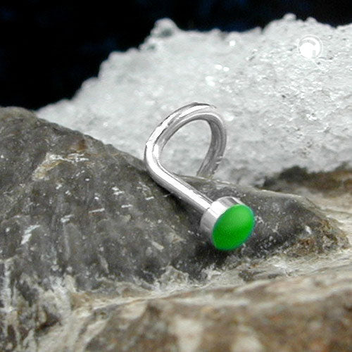 Næsestift 2,5 mm spiral med emaljepunkt Grøn Sølv 925