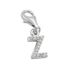 Vedhæng 12x6mm Charm Letter Z med zirkoniaer skinnende rhodiumbelagt sølv 925