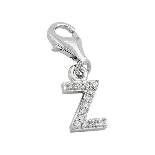 Vedhæng 12x6mm Charm Letter Z med zirkoniaer skinnende rhodiumbelagt sølv 925