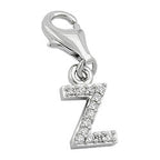Vedhæng 12x6mm Charm Letter Z med zirkoniaer skinnende rhodiumbelagt sølv 925