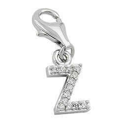 Vedhæng 12x6mm Charm Letter Z med zirkoniaer skinnende rhodiumbelagt sølv 925