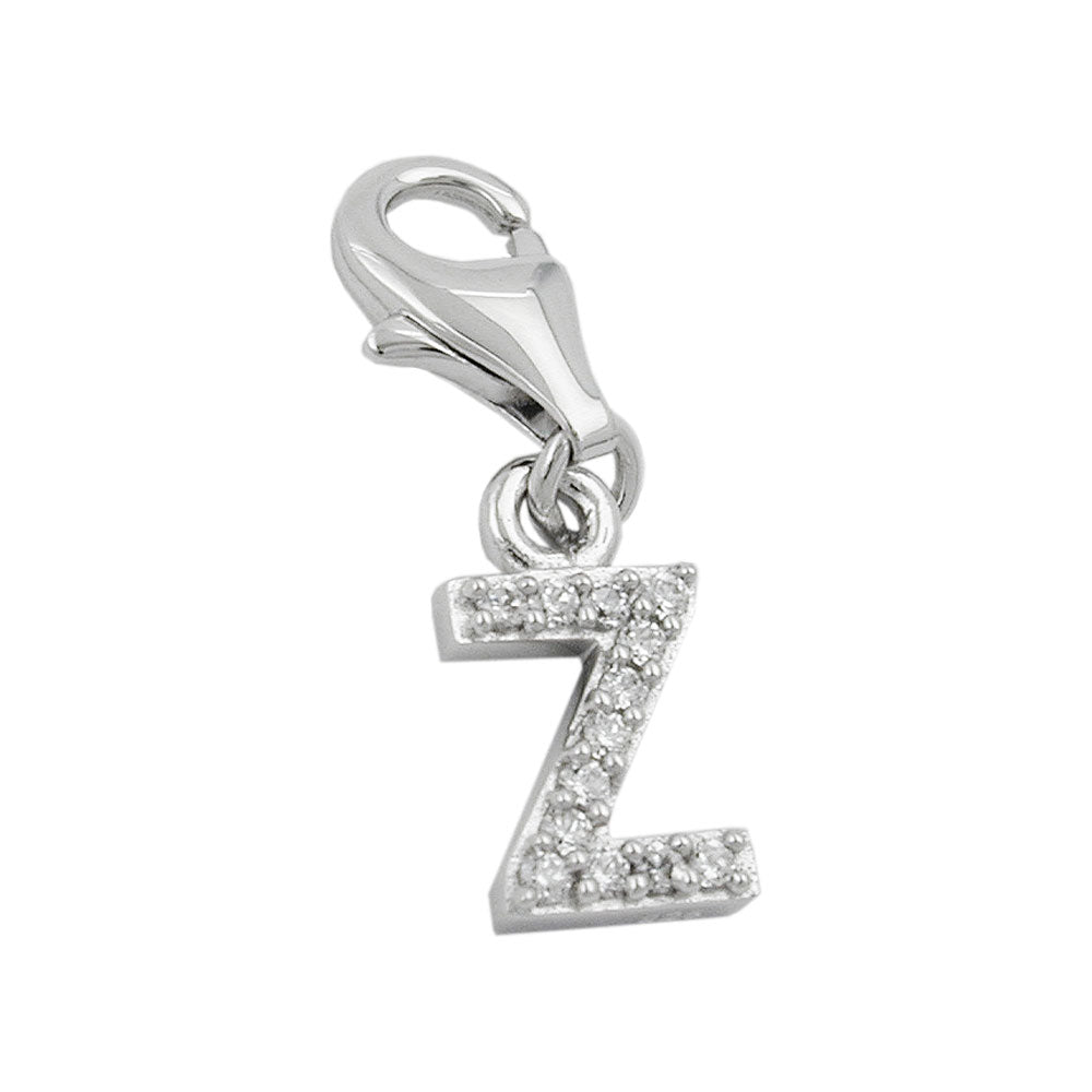Vedhæng 12x6mm Charm Letter Z med zirkoniaer skinnende rhodiumbelagt sølv 925