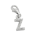 Vedhæng 12x6mm Charm Letter Z med zirkoniaer skinnende rhodiumbelagt sølv 925