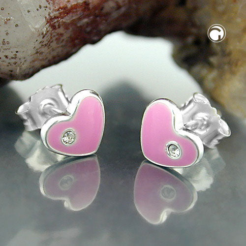 Ørestikker 6x7mm børne-ørering Hjerte Lyserød Lakeret Sølv 925