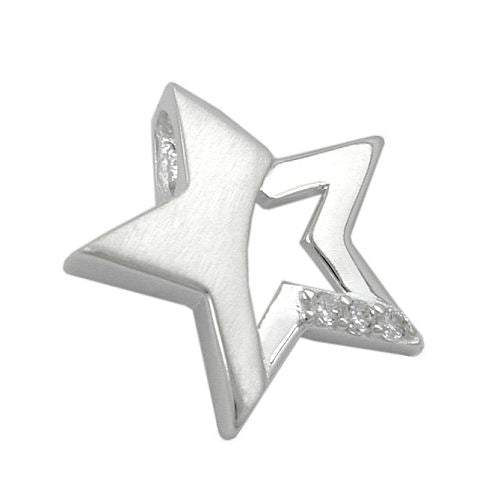 Pendel 15x16mm stjerne med zirkoniaer Matt blank sølv 925