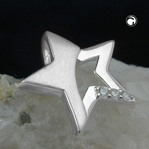 Pendel 15x16mm stjerne med zirkoniaer Matt blank sølv 925