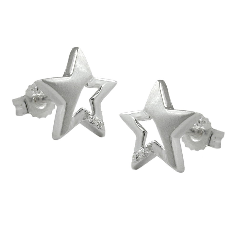 Ørestik 10x10mm stjerne med Cubic Zirconia Silver 925