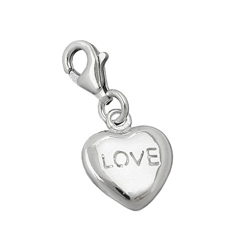 Vedhæng 13x11mm charm hjerte LOVE Shiny Rhodium belagt sølv 925
