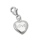 Vedhæng 13x11mm charm hjerte LOVE Shiny Rhodium belagt sølv 925